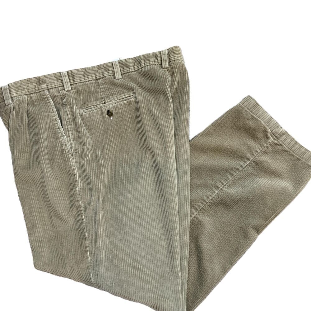 Haggar Beige Corduroy Belt Loops Back Pockets VTG Preppy Academia Pants Sz 36X30